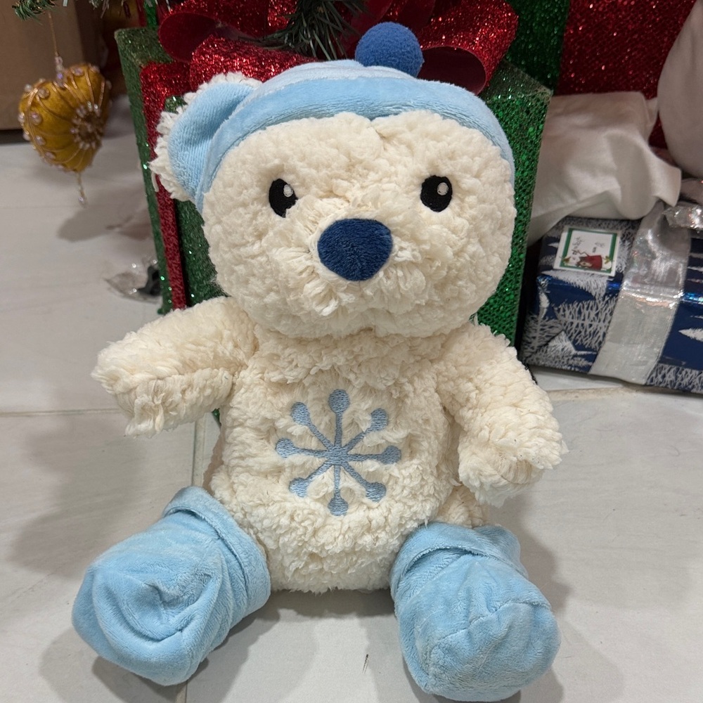 Plush Snowflake Bear Stuffed Dog Toy - Cream & Light Blue